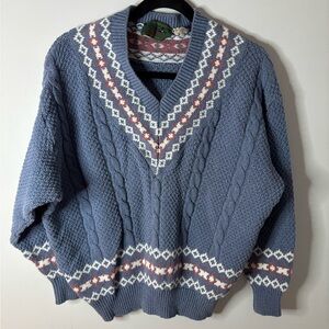 Northern Reflections V-Neck Sweater in Blue and White